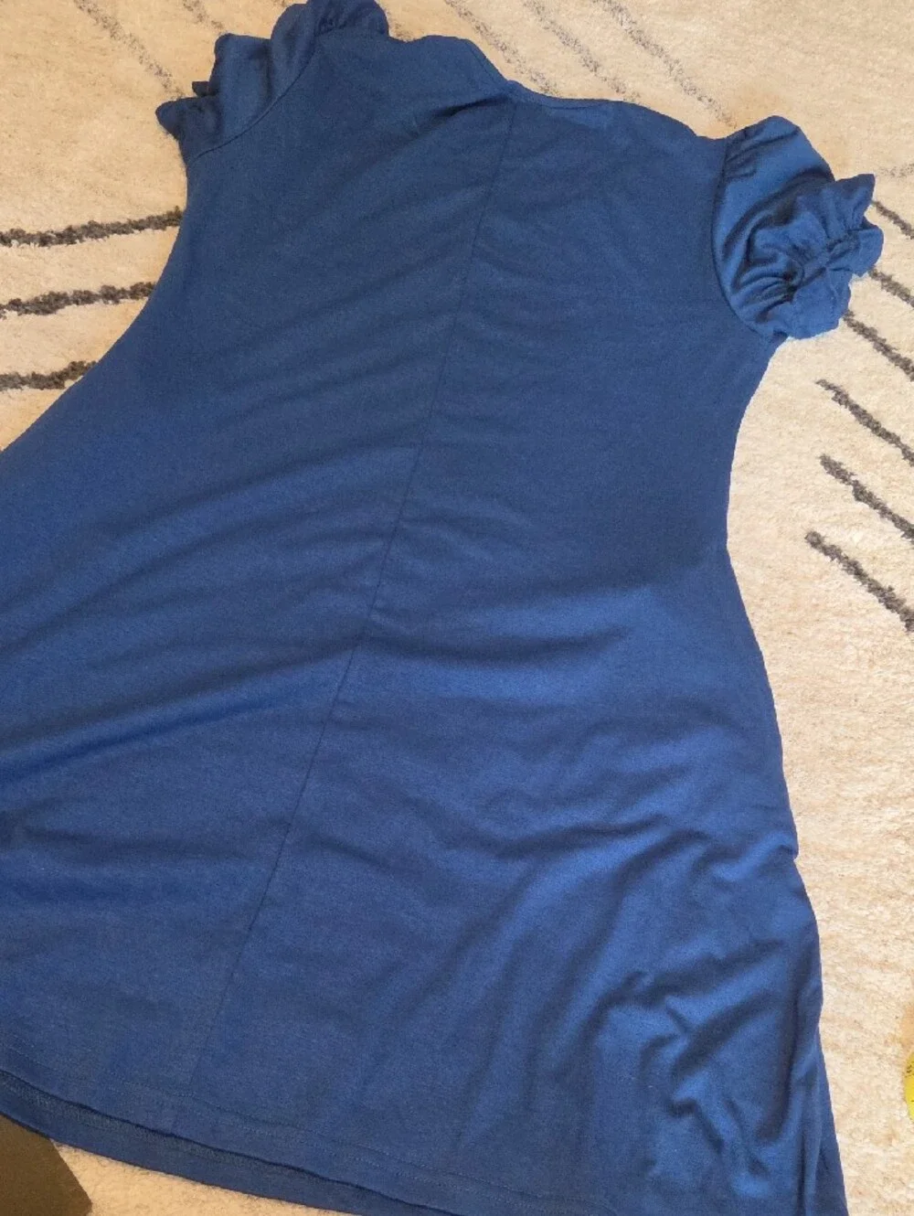 Classic Navy Midi Dress with Puff Sleeves